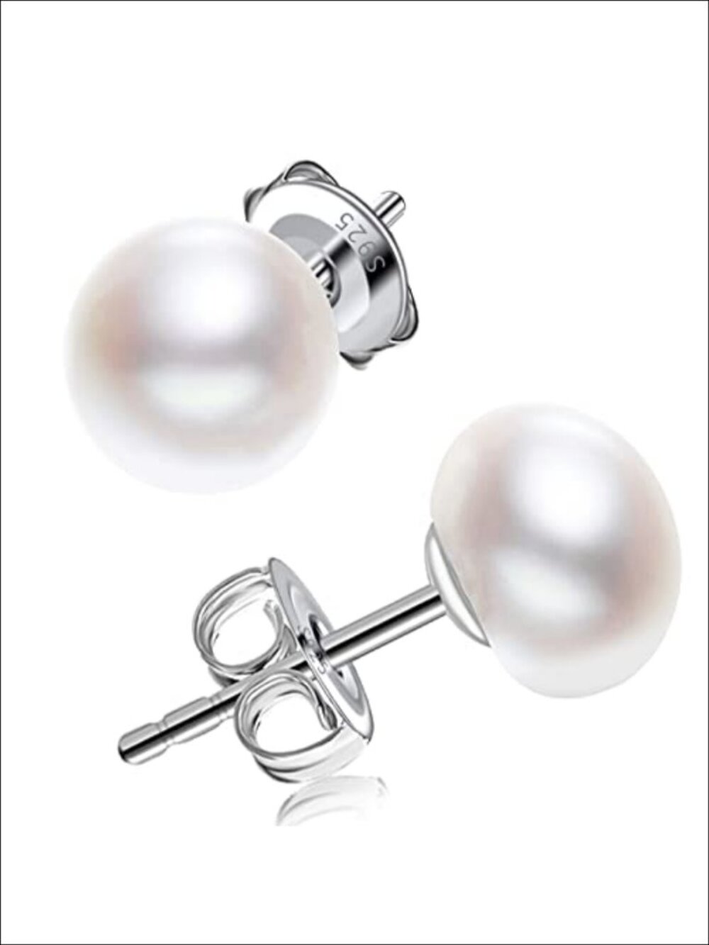 Sterling Silver White Button Freshwater Cultured Pearl Stud Earrings for Women